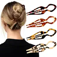 4PCS Prestige French Hair Pins for Women - 4.33” Large Tortoise Shell Hair Pin for Updos Chignons & Buns-Acetate French Twist Pin, Strong Hold Hair Clips All-Day, Hair Styling for Thick Hair