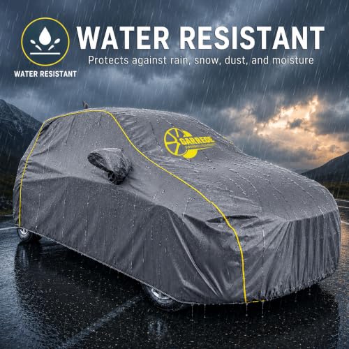 Image of Taffeta Grey Car Cover for Maruti Victoris - Water Resistant, Dust & Sun Protection, All Weather Safety with Light Weight & Stylish Yellow Piping for Indoor Outdoor Parking