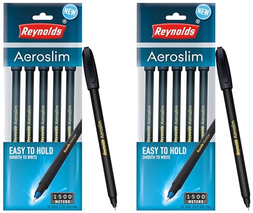 Image of Reynolds AEROSLIM BP 5 CT POUCH - BLACK | Ball Point Pen Set With Comfortable Grip | Pens For Writing | School and Office Stationery | Pens For Students | 0.7mm Tip Size (Pack of 2)