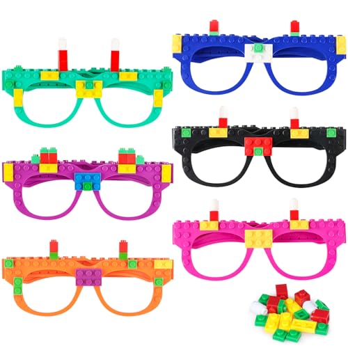 Hxezoc 12 Pcs DIY Building Bricks Glasses Building Blocks Games for Kids Creative Building Block Glasses Party Favors, Carnival Birthday Party, Family Games Supplies