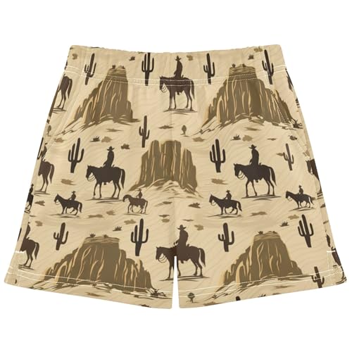 Girls Vintage Western Cowboy Shorts Brown Athletic Teens Lounge Pajama Shorts with Pockets Custom Print, X-Small