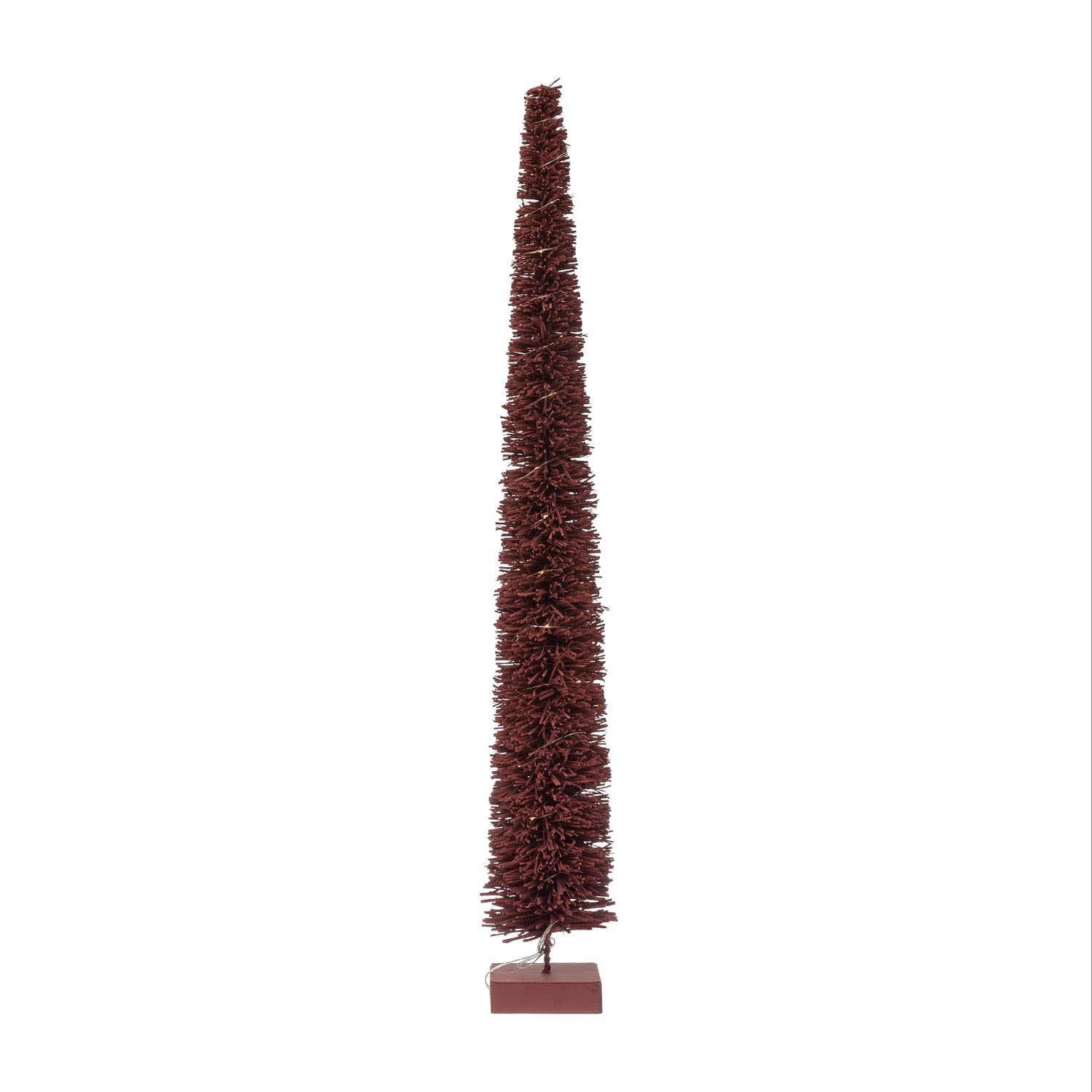 Rattan Tree with LED Lights and Wood Base, Burgundy