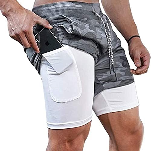 solo soplo Mens 2 in 1 Workout Shorts Quick Dry Athletic Shorts with Liner, Gym Running Shorts with Zip Pockets and Towel Loop Camouflage Grey