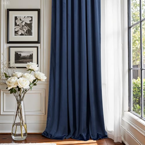 Image of Navy Blue Velvet Curtains 72 Inch Long 2 Panels Moody Vira Thermal Insulated Room Darkening Window Shades Soundproof Dark Out Curtain for Living Room Dining Office Kids Children Boys Bedroom 72 Length
