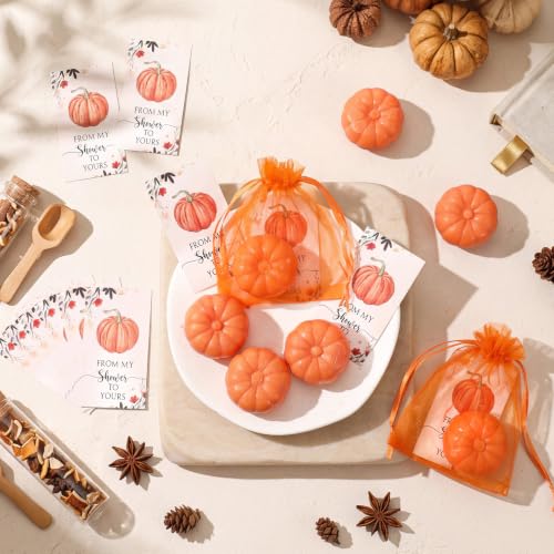 Image of 30 Sets Fall Pumpkin Soap Favors Autumn Bridal Shower Wedding Baby Shower Favor 50 Pumpkin Soap 50 Thanks Cards 50 Bags Gender Reveal Gift Keepsake for Thanksgiving Party Guest (Orange)