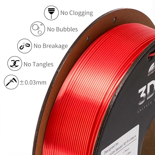 Image of INLAND Micro Center Red Silk PLA 3D Printer Filament 1.75mm - Red Shiny, Dimensional Accuracy + /- 0.03 mm - 1 kg Cardboard Spool (2.2 lbs), Clog Free Colorful Filaments