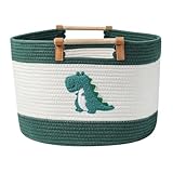 Grande Cesto Coperta 35L Cesto in Corda di Cotone con Manici in Legno Cesti Intrecciati per Giocattoli di Peluche dei Bambini, Contenitore per Pannolini, Panni Lavanderia, Panno per Neonati