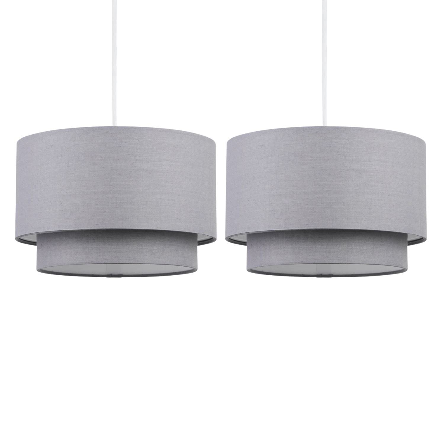 Firstchoicelighting Dark Grey Pair Of Easy Fit Light Shades 2 Tier Modern Ceiling Pendant Shades