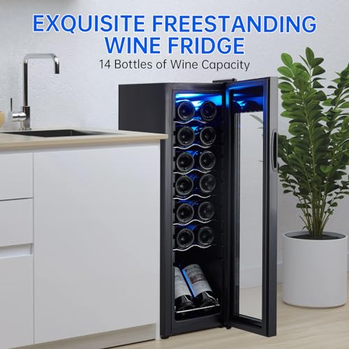 Takywep Mini Wine Fridge 14 Bottle, Wine Cooler Temperature Adjustment