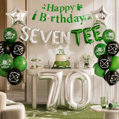 Image of 70th Birthday Decorations for Men,70th Golf Themed Party Decorations Gifts for Men Him with Golf Print Balloons,70 Number Balloons,Happy Birthday Banner,SEVEN-TEE Banner,70 Foil Balloons