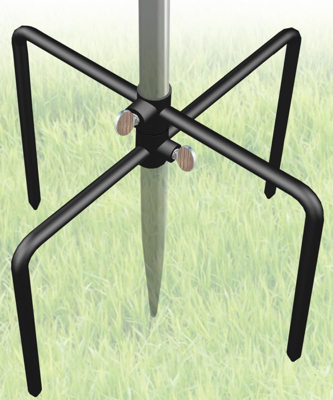 Image of Garbuildman Pole Stabilizer Stand Base with 4 Prongs for Outdoor Bird Feeder Pole, In-Ground Support Applies to 0.31 inch to 0.74 inch Shepherds Hook, Black, 1 Pack, Measure Before Purchase
