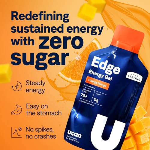 Image of UCAN Edge Energy Gel Shots, Orange Mango (12, 2 Ounce Packets) for Running, Training, Workouts, Fitness, Cycling, Crossfit | Sugar-Free, Vegan, & Keto Friendly Energy