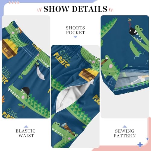 Pirate Crocodile Parrot Boys Long Pants Soft Trousers Elastic Waist Kids Lounge Bottoms with Pockets S-XL4
