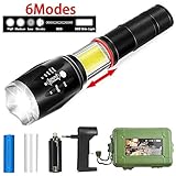 Alta calidad y amplia gama de usos-Nuestra antorcha táctica LED tiene un cuerpo aerodinámico de aluminio resistente que puede sobrevivir caída de alrededor de 4,9 pies. También es una linterna impermeable y recargable, adecuada para condiciones extremas en interiores y exteriores. Puede llevar esta linterna led para acampar, ir de excursión, caminar y pescar, etc.