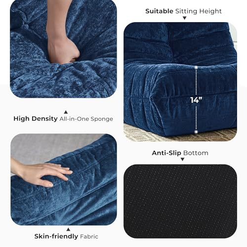 Image of HABUTWAY Giant Bean Bag Chairs Lazy Sofa for Adults,3 Seater,Navy Blue | 3 Seater Fireside Chair, Memory Foam Lazy Large Floor Bean Bag Sofa for Living Room, Bedroom, Dorm, Office