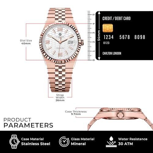 Image of Carlton London Rover Men Analog Watch, Round Dial, Stainless Steel Strap, Quartz Movement, 40 mm Case, Premium Wide Strap Design, 30M Water Resistant, Casual Formal Wear