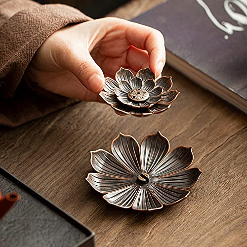 2 in1 Kreativer Räucherstäbchenhalter, Legierung, Lotuslinie, Räuchergefäß, Metallhandwerk, Sandelholz-Spulenbasis, Rotbronze, Heimdekoration_voghion.com