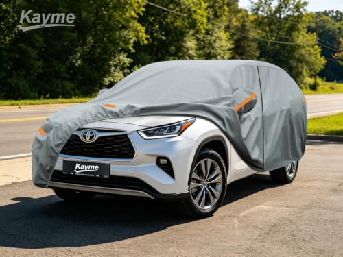 Image of Kayme Heavy Duty Car Cover Custom Fit Toyota Highlander (2014-2026), Waterproof All Weather for Automobiles, Full Exterior Covers Sun Rain UV Protection.