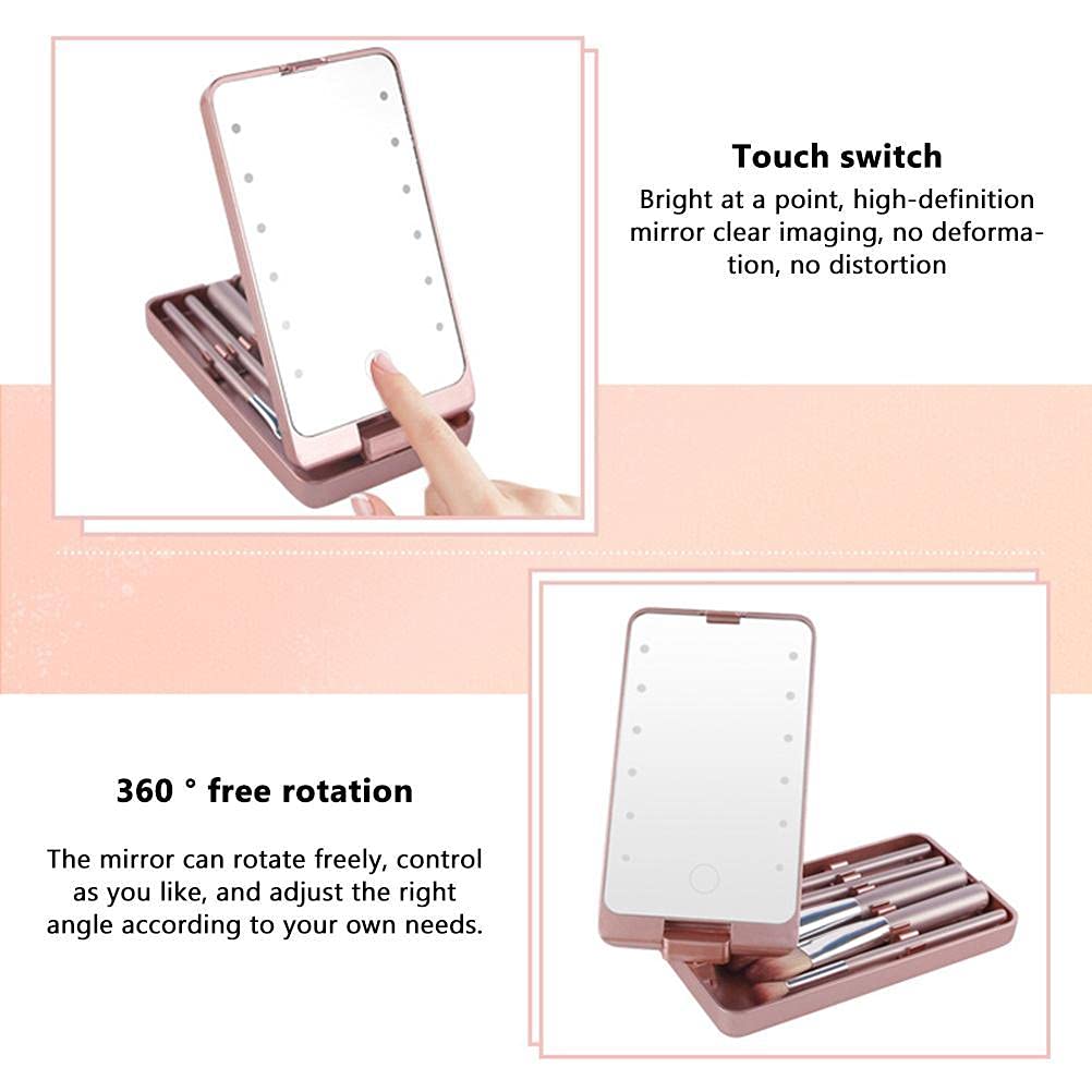 LED化粧ミラーとメイクブラシセット LEDミラー コンパクトミラー メイクブラシセット ライト付き