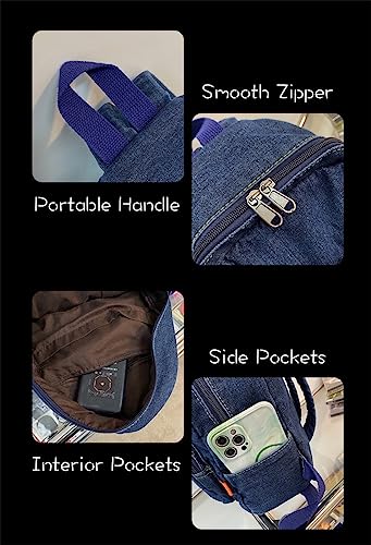 JHTPSLR Small Denim Backpack for Women - Vintage Aesthetic Mini Canvas Daypack (Dark Blue)2
