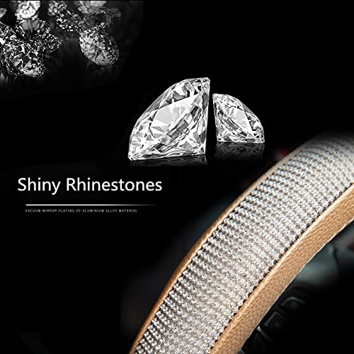 New Diamond Leather Steering Wheel Cover With Bling Bling Crystal Rhinestones, Universal Fit 15 Inch Anti-Slip Wheel Protector For Women Girls,Gold #TOP6