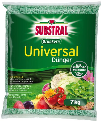 Preisvergleich Produktbild Substral Grünkorn Universal, Hochwertiger, nitratfreier Gartendünger für Blumen, Sträucher, Koniferen, Gemüse, Obst und Rasen mit langanhaltender Wirkung, 7 kg Sack
