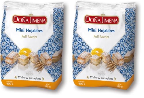 Doña Jimena Mini Hojaldres con Azúcar Glass, Calidad Suprema, Sabor auténtico, Para compartir, Típico Dulce Navideño, Receta Artesanal, 400g (Paquete de 2)
