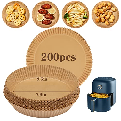Moretoes 200 Stück 20,9 cm rundes Einweg-Kochpapier für Luftfritteuse, Pergament-Liner, öldicht, wasserdicht, Einsatz für Ofen, Braten, Mikrowelle, Luftfritteuse Cover