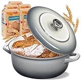 BIELMEIER Gusseisen Brottopf Keramik 28 cm grau CLEAN Diamantglasur 5x Brotbackmischung Bauernbrot a 500 g