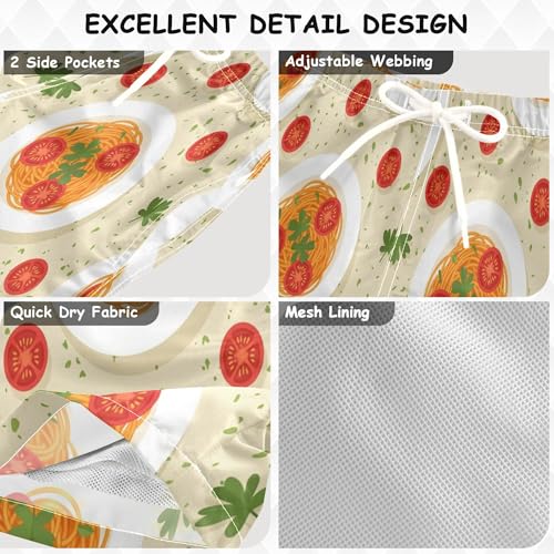 Boys Swim Trunk Quick Dry Spaghetti Tomato Plates Pattern Board Shorts Swimwear 6-14T3
