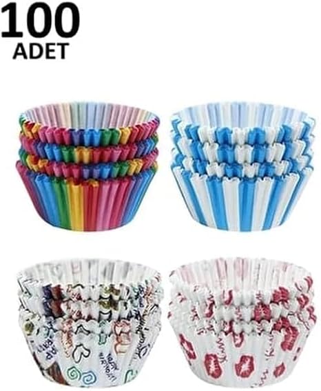 100 Adet Desenli Cupcake Kalıbı,Renkli Browni Ve Muffin Kabı,Kağıdı