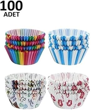 100 Adet Desenli Cupcake Kalıbı,Renkli Browni Ve Muffin Kabı,Kağıdı