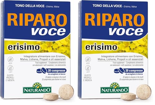 Naturando Riparo Voce Erisimo para el tono de voz con Malva, Erísimo, Liquen De Islandia Propóleos - 20 Comprimidos (Paquete de 2)