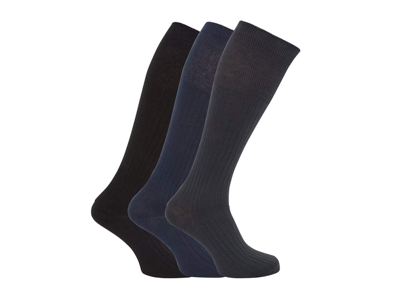 F & S Ltd Men's Dark Assorted 6, 12 X Pairs Socks Multipack Long Hose Ribbed Knee High Socks For Super Soft And Comfortable 100% Cotton Long Socks - Uk Size 6-11, Eur 39-45 (, 6)