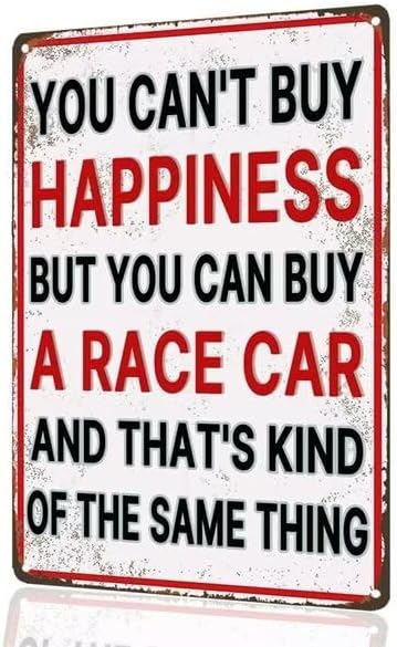 Cartel de metal vintage de la felicidad del coche de carreras, divertida decoración de pared de garaje, 8 x 12 pulgadas, aluminio