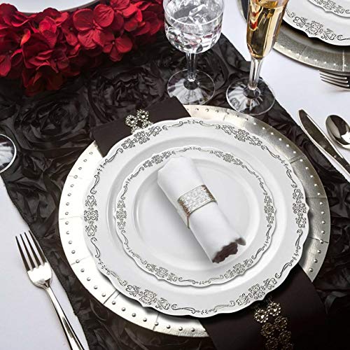Kaya Plastic Salad Plates - 7.5" | White | Round | Silver Vintage Rim | Pack Of 10 #TOP5