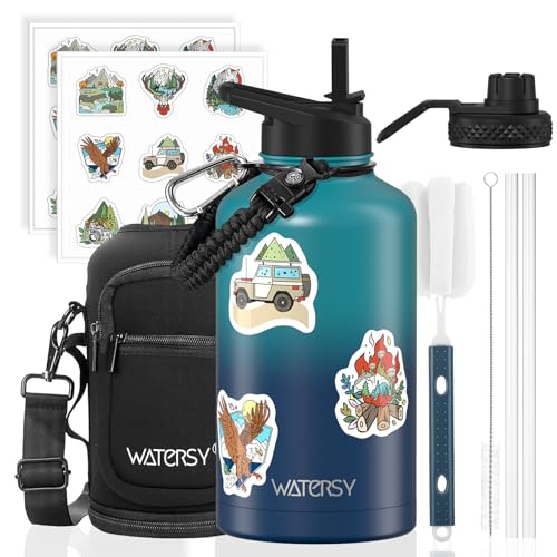Image of 64oz Insulated Water Bottle (Cold for 48 Hrs),BPA Free&Leak Proof,Half Gallon Stainless Steel Water Flask,Water Jug with Straw Spout Lids for Gym,Hiking,Camping,Gradient Blue