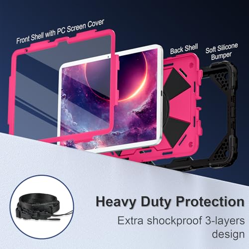 Image of Scnioy Case for iPad (A16) 11th Generation 11 Inch (2025) / iPad 10th Generation Case 10.9 Inch (2022) with 360 Rotating Stand Screen Protector Pen Holder Shoulder Strap, Black Pink