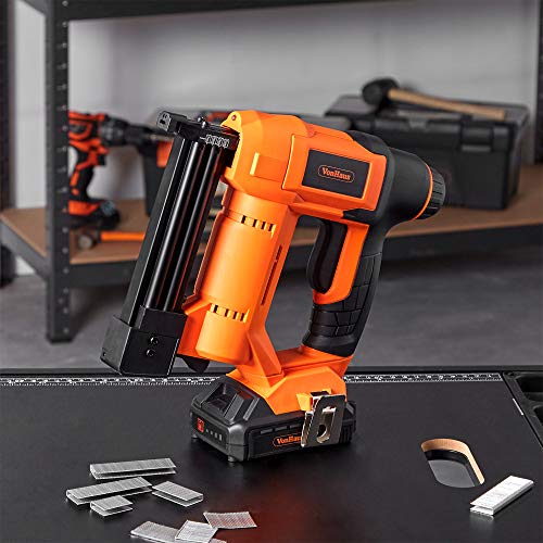 VonHaus 18v Cordless Nail Gun/Brad Nailer - Li-ion Battery Operated – Ergonomic – Medium Duty For Fabrics, Upholstery, Underlay, Carpeting, Roofing Not Suitable For Hard Wood No. 9100100