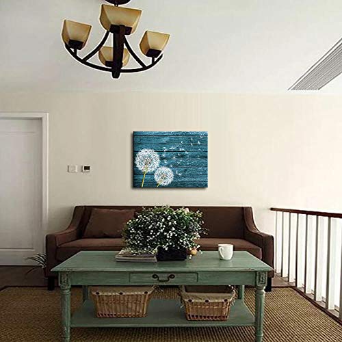 Dandelion Wall Art Wall Decor Green Plant Wall Art For Living Room Blue Floral Picture On Wood Background Canvas Prints Artwork For Home Decor 12X16 Inch Wood Grain Watercolor Painting Ready To Hang #TOP5