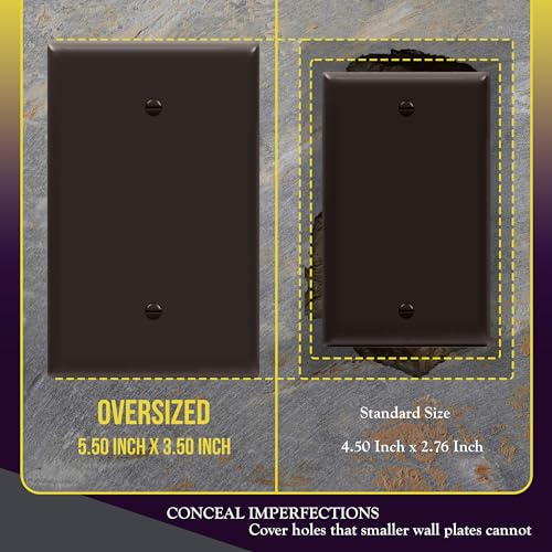 Image of ENERLITES 10 Pack Oversized Blank Wall Plate Cover, 1-Gang, Brown | Jumbo size 5.5 inch x 3.5 inch, cover unused electrical box /outlet /switch, unbreakable polycarbonate, UL-listed, easy to install