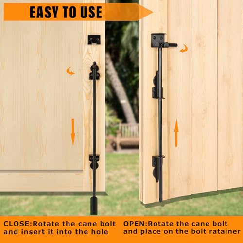 Image of 24 inch Heavy Duty Cane Bolt Gate Drop Rod-Steel Gate Ground Latch Designed for Wood Metal Vinyl Gates or Double Doors Fence Applications-2 Pack