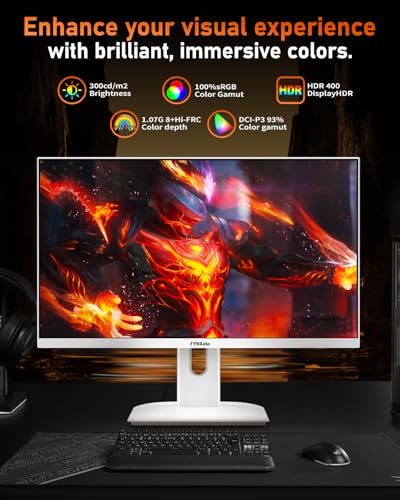 Monitor Gaming Bianco da 27 Pollici 2K 180Hz QHD (2560X1440) IPS 1ms MPRT 16:9, Monitor PC con Supporto per 144Hz/165Hz/180Hz, AMD FreeSync Premium, DisplayPort, HDMI, Montaggio VESA - Monitor - Immagine 2