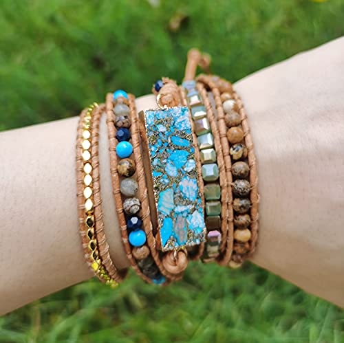 Image of Boho Stone Wrap Bracelet for Women,Turquoise Beaded Bracelet Jewelry Gift