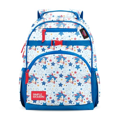 Simple Modern Large SEGA Sonic the Hedgehog Kids Backpack for School Girls and Boys | Elementary Backpack for Teen | Fletcher Collection | Kids - 16" tall | Sonic Stars