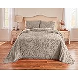 BrylaneHome Paisley Chenille Bedspread Collection - Queen, Taupe Beige