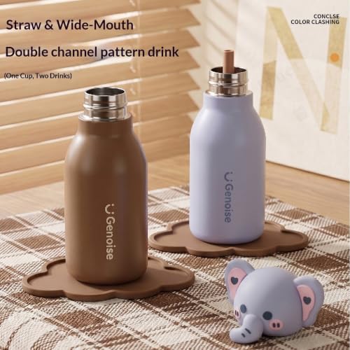 Image of JOUET Kids Stainless Steel Water Bottle 450ml with Lavender Elephant Character Lid, Leakproof Straw Bottle for School, Travel & Daily Use