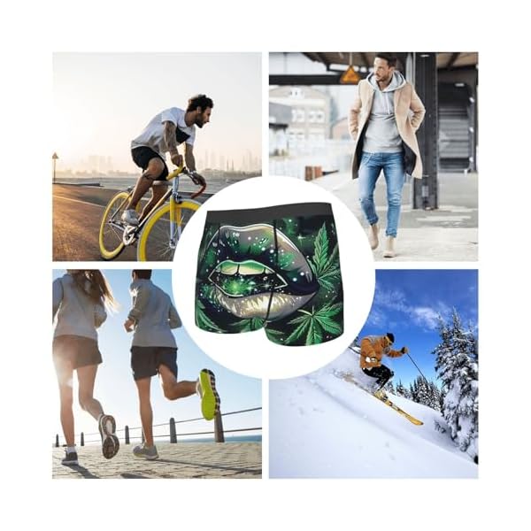 Cannabis Leaves Green Lips Glitter Marijuana Abstract Men'S Boxer Briefs Cool Underwear For Men Soft Comfortable