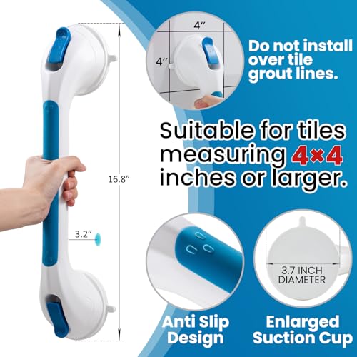 Image of TAILI Shower Grab Bars,Suction Shower Handles,Glow in The Dark,16.8 inch,Blue