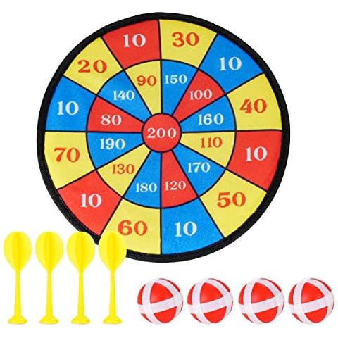 Surplex Children's Hanging Dartboard for Indoor or Outdoor, Includes 4 Balls 4 Darts Coating for Firm Grip Dartboard Darts Throwing Game For All Ages, 30cm Cover